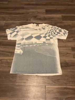 Nascar Men’s Short Sleeve Racing Tee in White and Light Blue